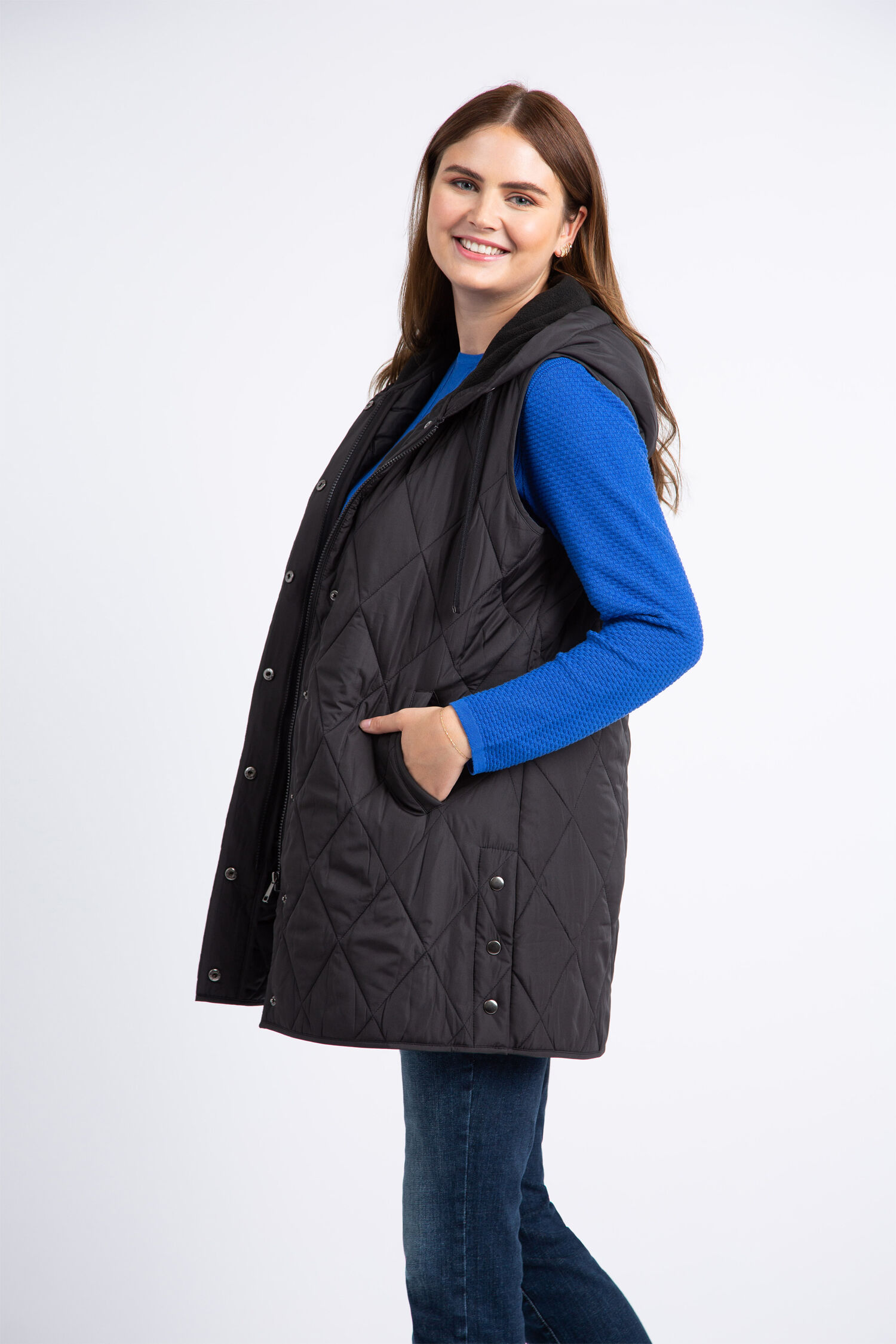 Long Quilted Vest w/ Hood  Image 3